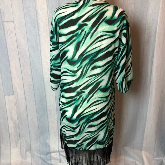LULAROE Monroe Green Fringe Chiffon Sheer Cardigan - Picture 3 of 6